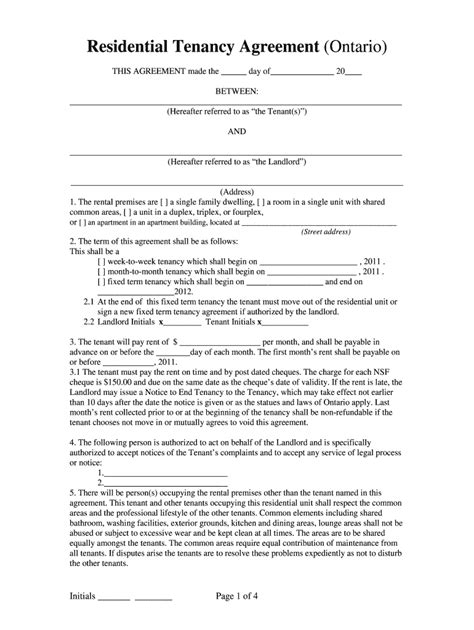 free ontario residential lease agreement form